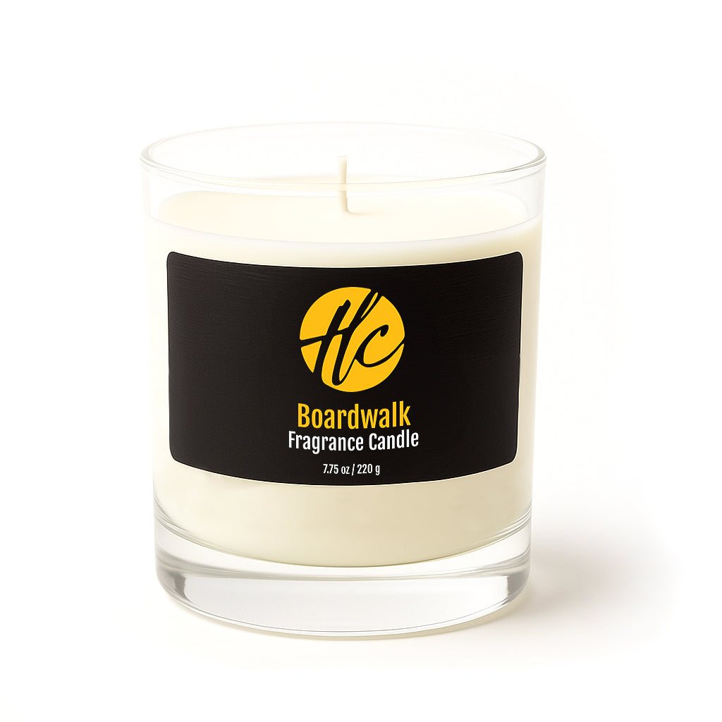 Halcyon Coast Boardwalk candle with sandalwood, rum, and vetiver fragrance
