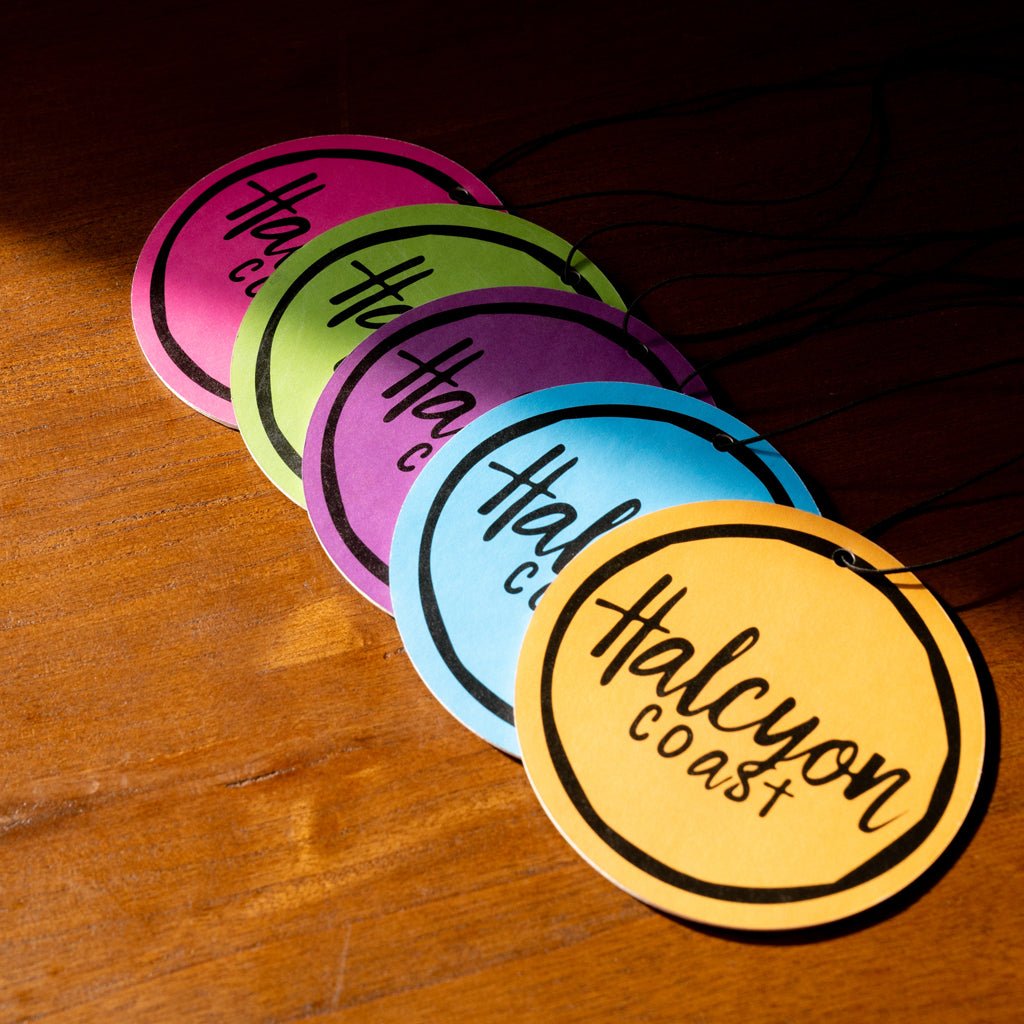 Set of five non-toxic fragrance cards featuring Malibu, Boardwalk, Lemonella, Cali Dream, and Serenity