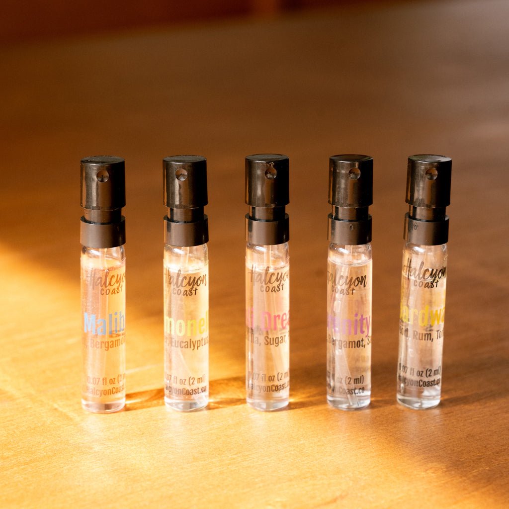 Discovery set of 5 non-toxic room sprays by Halcyon Coast featuring coastal-inspired fragrances