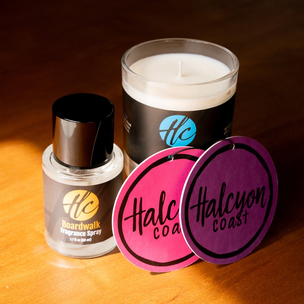 Non-toxic fragrance gift bundle with candles, sprays, and cards for home and car